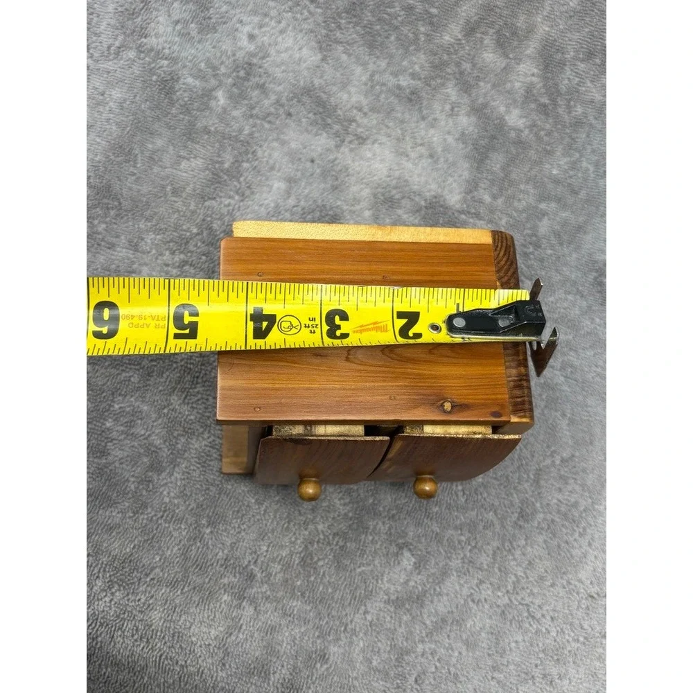 Vintage Small Wood Jewelry Box 2 Drawer Mini Trinket Chest 4.5